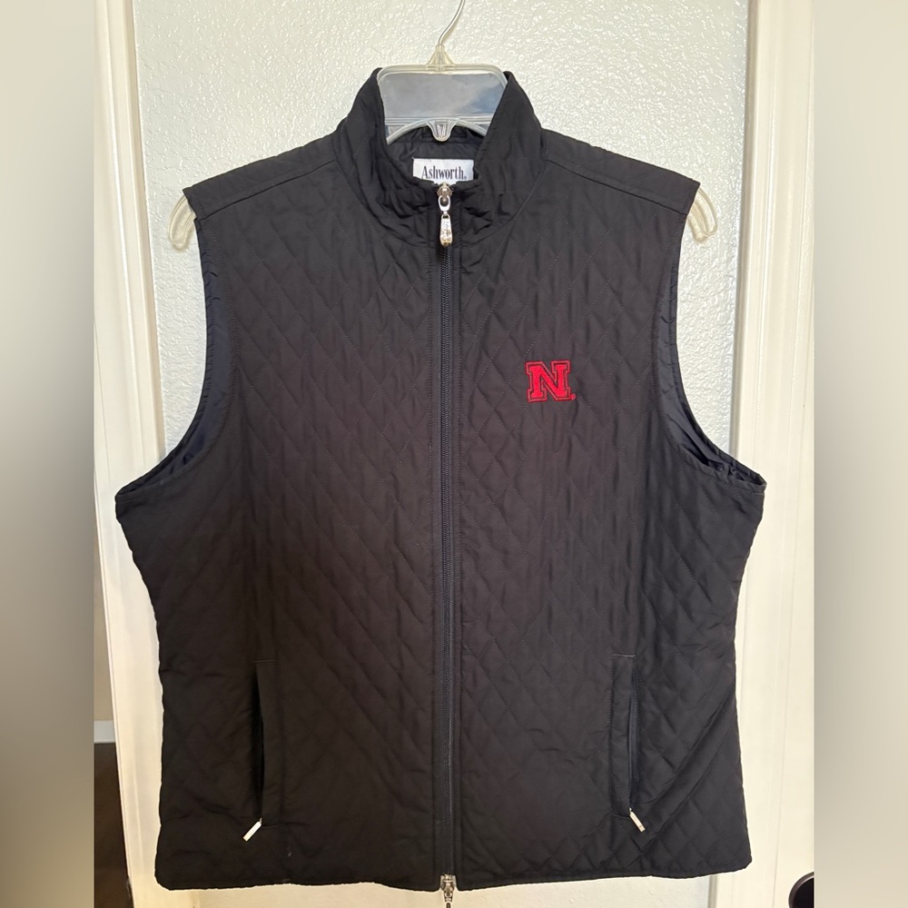 Ashworth Black Quilted Vest with Red Logo
